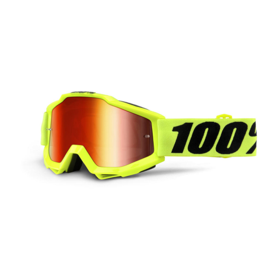 100% ACCURI OFFROAD MOTOCROSS GOGGLE YELLOW ANTI-FOG MIRROR RED LENS 50210-004-02