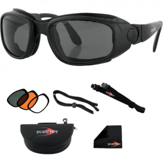 BOBSTER SPORT & STREET SUNGLASSES BLACK FRAME W/ 3 LENSES (SMOKE, AMBER, CLEAR) BSSA001AC