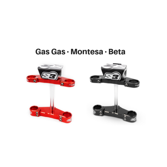 S3 Yokes Aluminium Set for Gas Gas, Montesa, Beta - 39mm (BLACK & RED) | HA-111