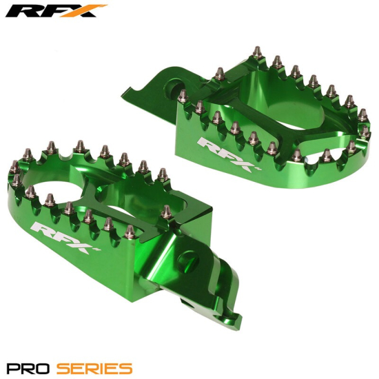 RFX Pro Footrests (Green) for Kawasaki KXF250/450 - Premium Motorcycle Parts